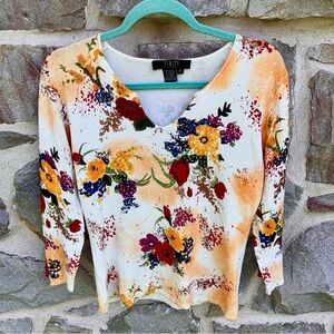 Finity Studio Sequin and Bead Embellished Floral Sweater Size Medium